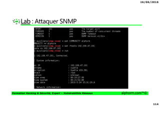 16/06/2016
114
Formation Hacking & Sécurité, Expert – Vulnérabilités Réseaux alphorm.com™©
Lab : Attaquer SNMP
 