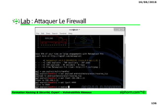 16/06/2016
136
Formation Hacking & Sécurité, Expert – Vulnérabilités Réseaux alphorm.com™©
Lab : Attaquer Le Firewall
 