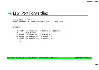 16/06/2016
142
Formation Hacking & Sécurité, Expert – Vulnérabilités Réseaux alphorm.com™©
Lab : Port Forwarding
 
