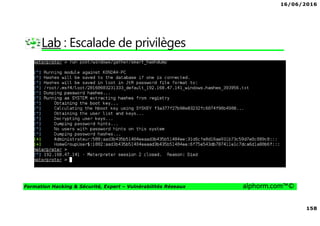16/06/2016
158
Formation Hacking & Sécurité, Expert – Vulnérabilités Réseaux alphorm.com™©
Lab : Escalade de privilèges
 