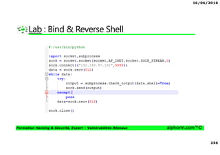 16/06/2016
7
Formation Hacking & Sécurité, Expert – Vulnérabilités Réseaux alphorm.com™©
Objectifs de la formation
• Test de pénétration de réseaux ( Basique & Entreprise)
• Comprendre l’architecture et analyser la surface d’attaque
• Exploitation basique et avancée
• Attaques au niveau de plusieurs couches
• Protéger vos réseaux
• Structuration de connaissances
• Mise en situation réel
• Approche Python
• Expertise Wireshark
 
