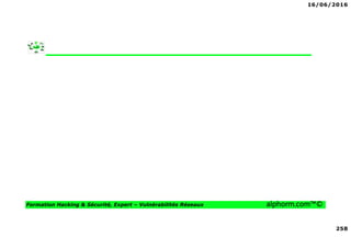 16/06/2016
258
Formation Hacking & Sécurité, Expert – Vulnérabilités Réseaux alphorm.com™©
 