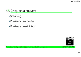 16/06/2016
4
Formation Hacking & Sécurité, Expert – Vulnérabilités Réseaux alphorm.com™©
Mes formations sur Alphorm
 