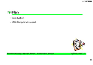 16/06/2016
4
Formation Hacking & Sécurité, Expert – Vulnérabilités Réseaux alphorm.com™©
Mes formations sur Alphorm
 