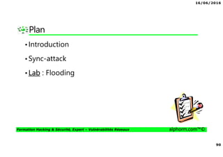 16/06/2016
90
Formation Hacking & Sécurité, Expert – Vulnérabilités Réseaux alphorm.com™©
Plan
•Introduction
•Sync-attack
•Lab : Flooding
 