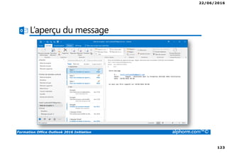 22/06/2016
123
Formation Office Outlook 2016 Initiation alphorm.com™©
L’aperçu du message
 