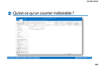 22/06/2016
180
Formation Office Outlook 2016 Initiation alphorm.com™©
Qu’est-ce qu’un courrier indésirable ?
 