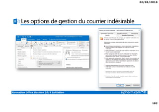 22/06/2016
182
Formation Office Outlook 2016 Initiation alphorm.com™©
Les options de gestion du courrier indésirable
 