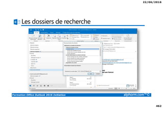 22/06/2016
462
Formation Office Outlook 2016 Initiation alphorm.com™©
Les dossiers de recherche
 