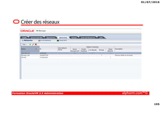 01/07/2016
195
Formation OracleVM 3.X Administration alphorm.com™©
Créer des réseaux
 