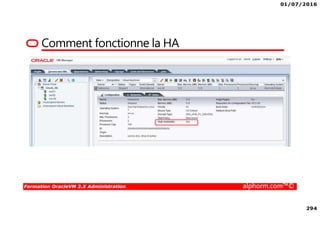 01/07/2016
294
Formation OracleVM 3.X Administration alphorm.com™©
Comment fonctionne la HA
 