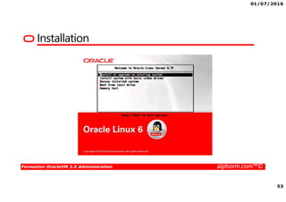 01/07/2016
53
Formation OracleVM 3.X Administration alphorm.com™©
Installation
 