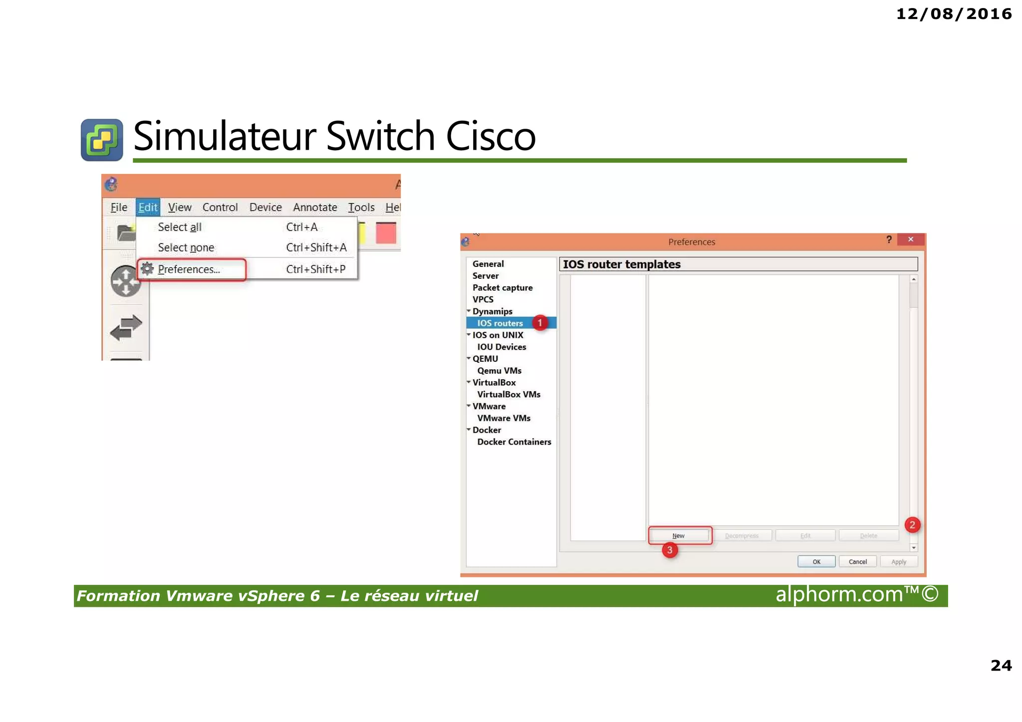 12/08/2016
3
Formation Vmware vSphere 6 – Le réseau virtuel alphorm.com™©
Présentation du formateur
Fouad EL AKKAD
• VMware vExpert 2016 - 2015 – 2014
• fouad@vRoomDC.com
• Ingénieur & Designer VMware
• En poste à la Mairie de Paris (+ de 250 ESXi & + de 2500 VMs)
• Plus de 6 ans dans l’expertise VMware
• Certifications : VCAP-DCA, VCAP-DCD, VCIX-NV, Nutanix NPP,…
• LinkedIn : https://fr.linkedin.com/in/fouadelakkad
• Animateur Blog : www.vRoomblog.com
• Alphorm : http://www.alphorm.com/formateur/fouad-el-akkad
 