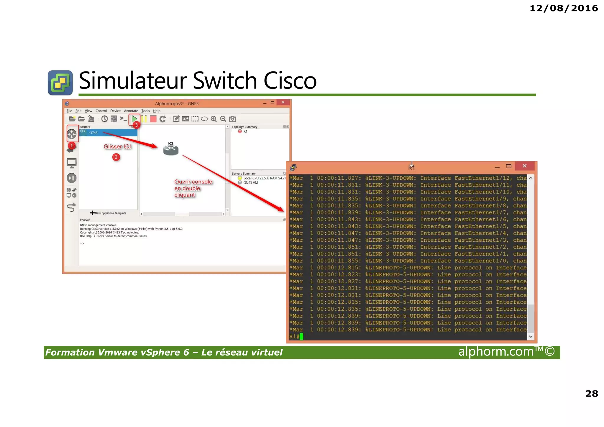 12/08/2016
28
Formation Vmware vSphere 6 – Le réseau virtuel alphorm.com™©
Simulateur Switch Cisco
 
