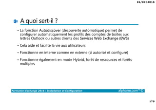16/09/2016
10
Formation Exchange 2016 : Installation et Configuration alphorm.com™©
 