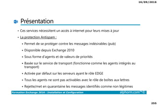 16/09/2016
12
Formation Exchange 2016 : Installation et Configuration alphorm.com™©
Introduction
•Matériel utilisé
•Schéma du lab utilisé
•Maquette utilisée
 
