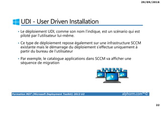 29/09/2016
3
Formation MDT (Microsoft Deployment Toolkit) 2013 U2 alphorm.com™©
Présentation du formateur
Fabrice SFORZA
• fabrice@softrix.fr
• Consultant – Trainer en Virtualisation chez ITTA
(https://www.youlearnit.ch/)
• Mission d’architecture, de migration et de formation
• Microsoft MCT, MCITP, MCSE
• Citrix CCEE
• VMware VCP 4.0
• Mon Profil sur Alphorm : http://www.alphorm.com/formateur/fabrice-sforza-
chrzanowski
 