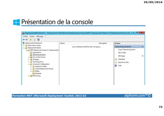 29/09/2016
72
Formation MDT (Microsoft Deployment Toolkit) 2013 U2 alphorm.com™©
Présentation de la console
 