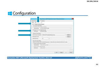 29/09/2016
77
Formation MDT (Microsoft Deployment Toolkit) 2013 U2 alphorm.com™©
Configuration
 
