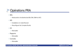 Formation SCOM 2012 R2, Administration Avancée alphorm.com™©
Préparation de l’Environnement pour SCOM 2012 R2
• OS
• AD
• SQL
• PKI
 
