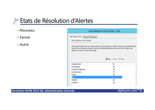 Formation SCOM 2012 R2, Administration Avancée alphorm.com™©
États de Résolution d’Alertes
• Nouveau
• Fermé
• Autre
 