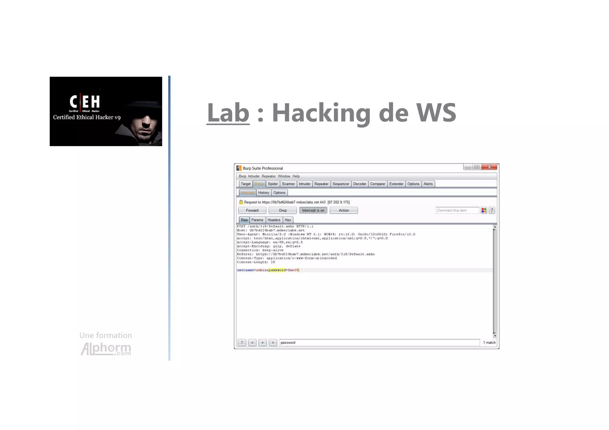 Une formation
Lab : Hacking de WS
 