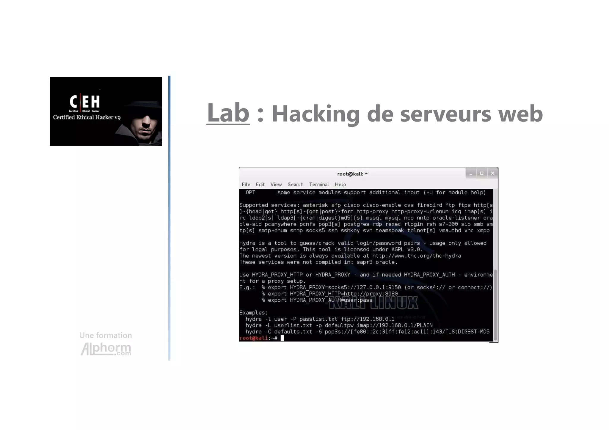 Une formation
Lab : Hacking de serveurs web
 