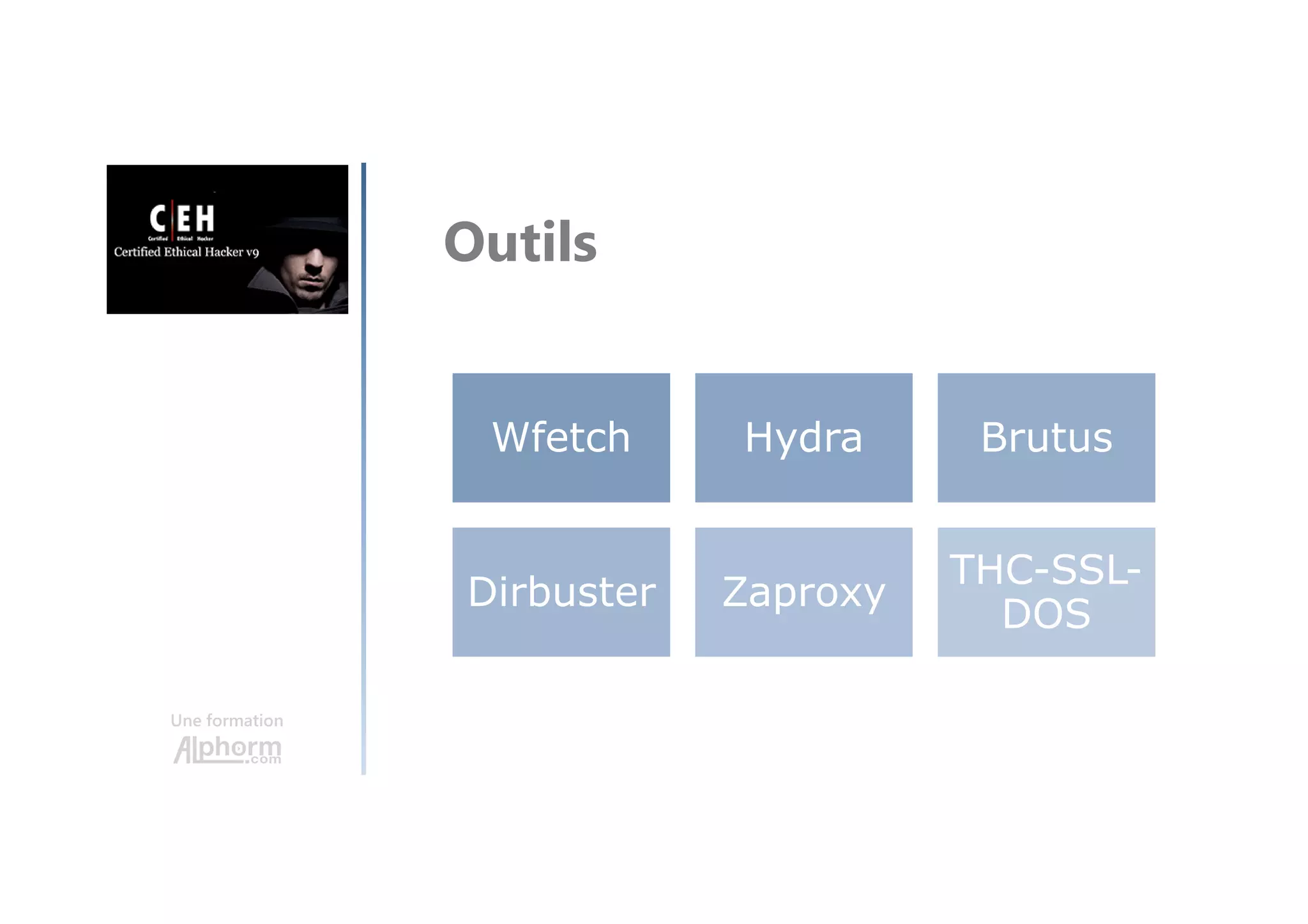 Une formation
Session TCP
Credential Transmission
Credential Confirmation
Session Setup
Session Setup
Data Request
Data Transmission
Data Transmission
Data Transmission
Victim
Attacker
Web
Server
Sniffed Traffic
DataTransmission
DataRequest
 