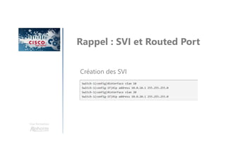 Une formation
Rappel : SVI et Routed Port
Création des SVI
 