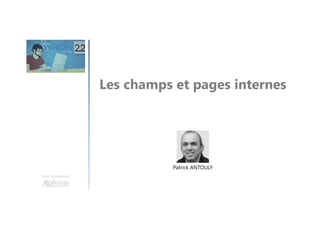 Les champs et pages internes
Une formation
Patrick ANTOULY
 