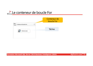 Formation Microsoft SQL Server 2016 Business Intelligence (SSIS) alphorm.com™©
Le conteneur de boucle For
Conteneur de
boucle For
Conteneur de
boucle For
TâchesTâches
 