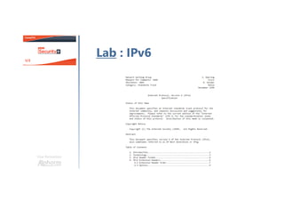Une formation
Lab : IPv6
 