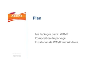 Une formation
Les Packages prêts : WAMP
Composition du package
Installation de WAMP sur Windows
Plan
 