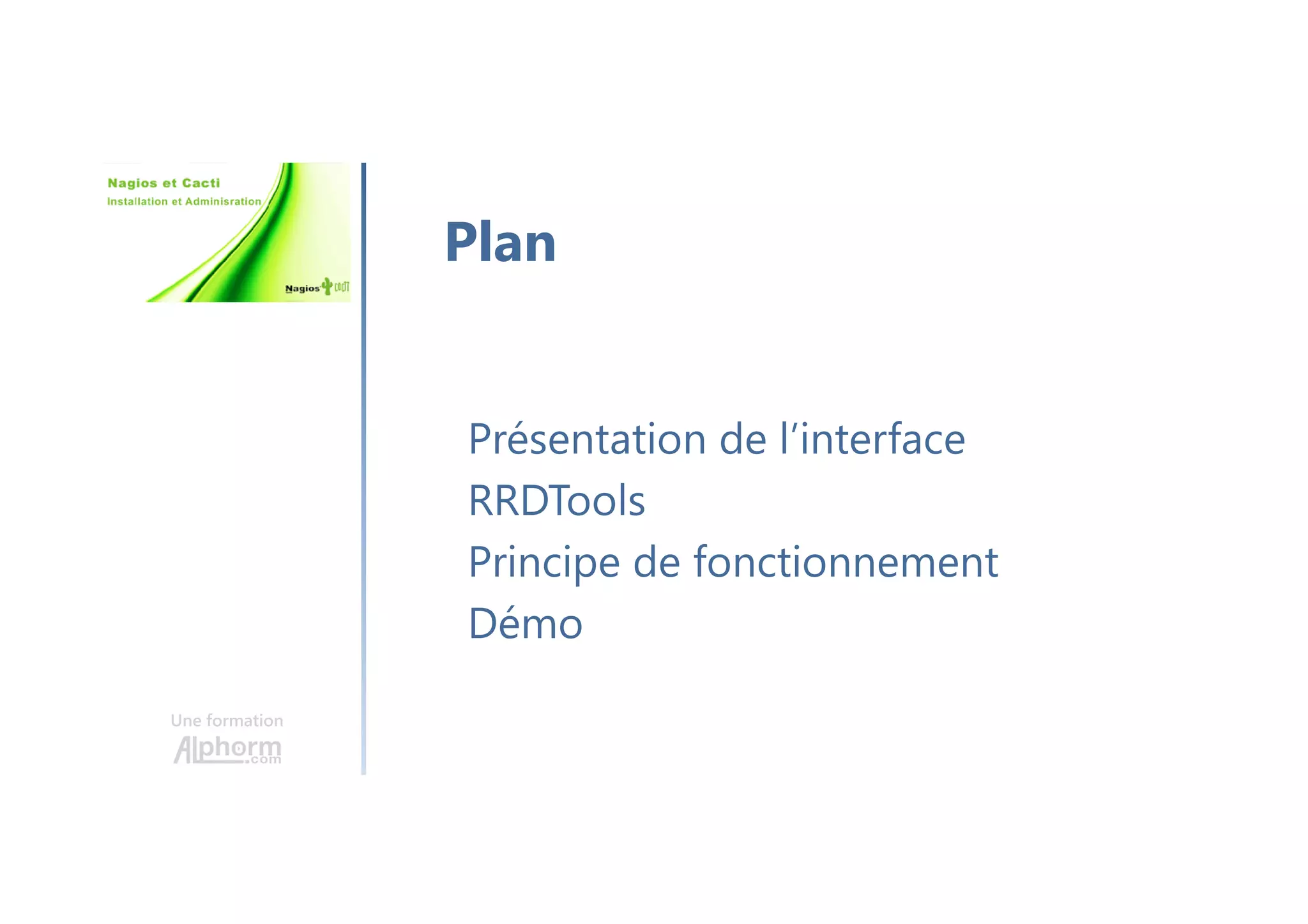 Une formation
Présentation de l’interface
RRDTools
Principe de fonctionnement
Démo
Plan
 