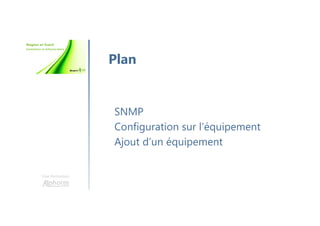 Une formation
Les fichiers de conf
Plusieurs fichiers de configuration
Rép : /etc/nagios3
Le plus important : nagios.cfg
 