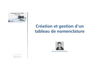 Création et gestion d'un
tableau de nomenclature
Une formation
Alexandre BLONDEAU
 