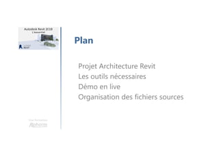 Une formation
Plan
Projet Architecture Revit
Les outils nécessaires
Démo en live
Organisation des fichiers sources
 