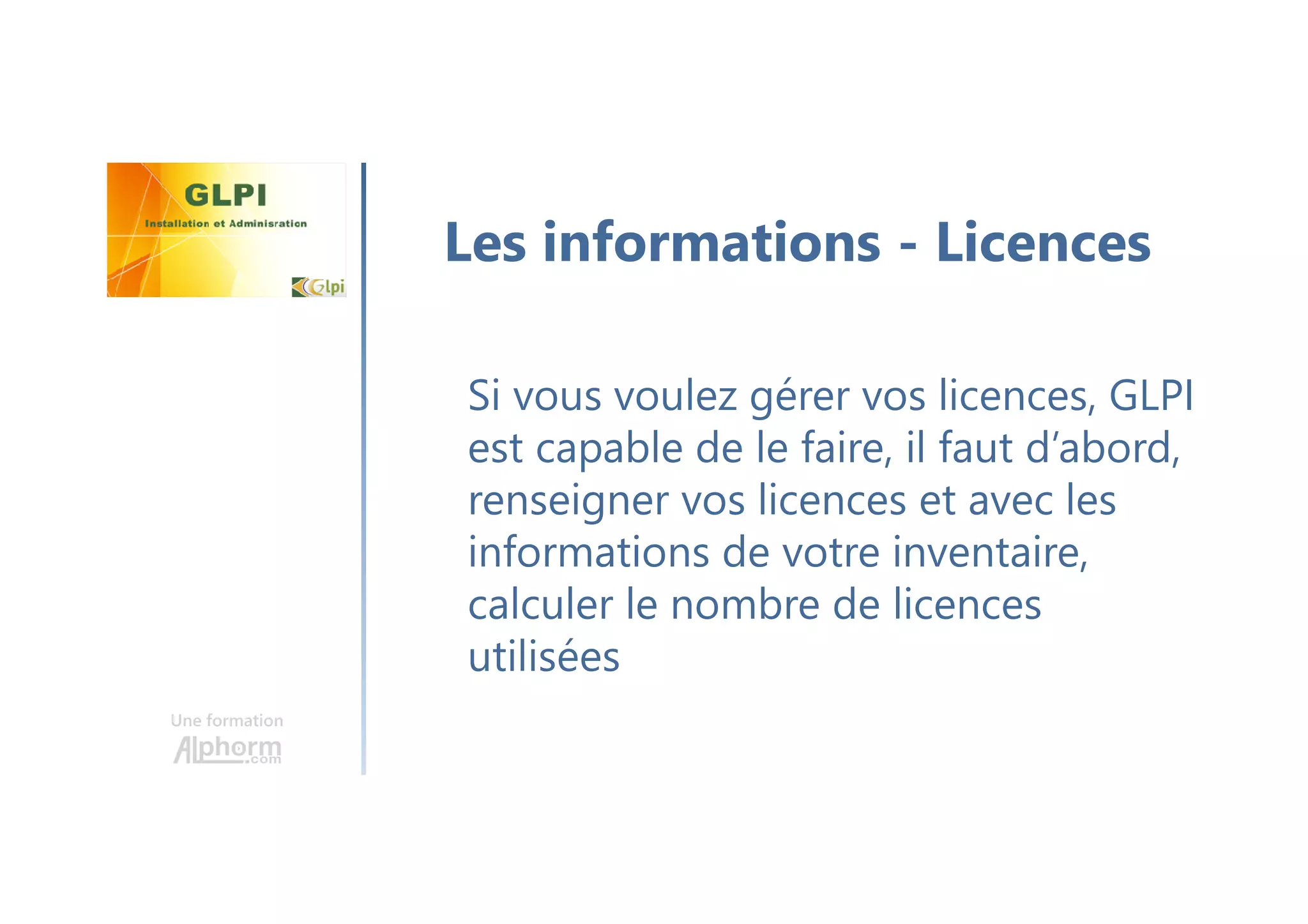 Une formation
Sous Linux nous allons utiliser un
serveur LAMP classique, avec un
php myadmin afin de voir la base
de GLPI
Installation sur Linux
 