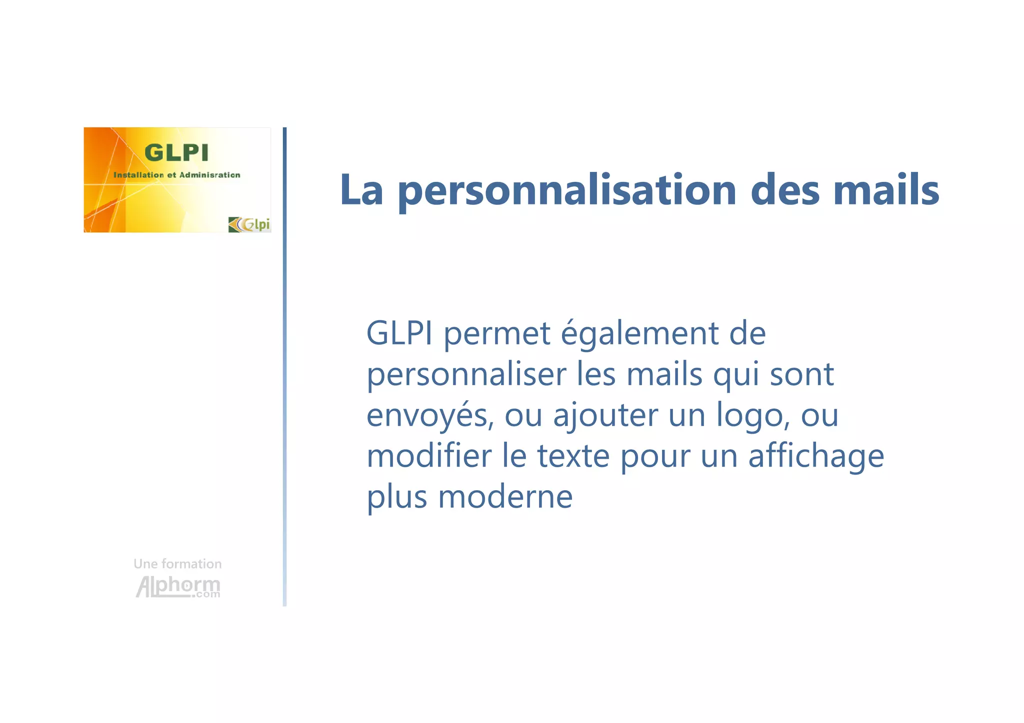 Une formation
Nom Int IP Masque
Stormshied LAN 10.10.0.254 255.255.255.0
Serveur GLPI LAN 10.10.0.200 255.255.255.0
Serveur Windows LAN 10.10.0.10 255.255.255.0
Serveur Linux LAN 10.10.0.11 255.255.255.0
Client Windows LAN 10.10.0.100 255.255.255.0
Client Linux LAN 10.10.0.101 255.255.255.0
Switch LAN 10.10.0.250 255.255.255.0
IP et Noms – LAN
 