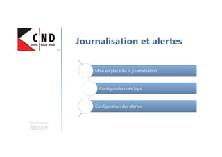 Une formation
Durcissements serveurs Web
Journalisation
Authentification
et chiffrement
Analyse
Patch et mises à
jours
 