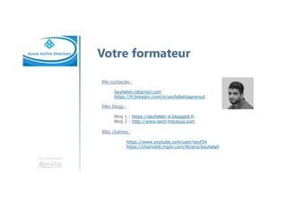 Une formation
Consultant Infrastructure
& Cloud
Microsoft MVP Cloud et
Datacenter Management
Communautés :
aOS - CMD
Formateur / Auteur
 