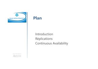 Une formation
Plan
Introduction
Réplications
Continuous Availability
 