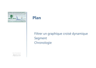 Une formation
Filtrer un graphique croisé dynamique
Segment
Chronologie
Plan
 