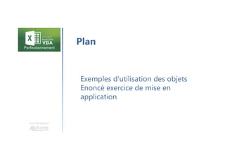 Une formation
Exemples d’utilisation des objets
Enoncé exercice de mise en
application
Plan
 