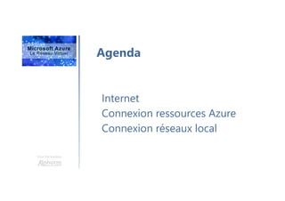 Une formation
Agenda
Internet
Connexion ressources Azure
Connexion réseaux local
 