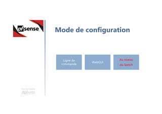 Une formation
Mode de configuration
Ligne de
commande
WebGUI
Au niveau
du Switch
 