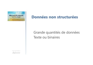 Une formation
Données non structurées
Grande quantités de données
Texte ou binaires
 