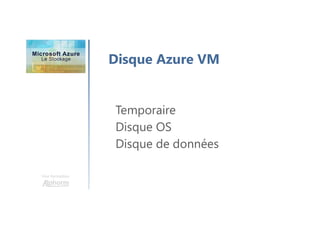 Une formation
Disque Azure VM
Temporaire
Disque OS
Disque de données
 