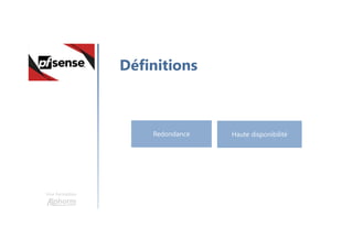 Une formation
Définitions
Redondance Haute disponibilité
 