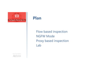 Une formation
Flow based inspection
NGFW Mode
Proxy based inspection
Lab
Plan
 